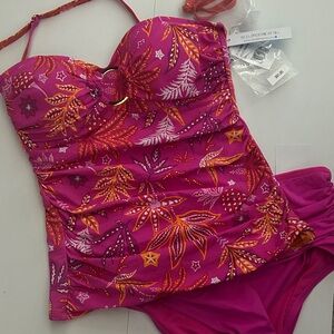 NEW Bleu Rod Beattie Pink and Orange Floral Swimsuit